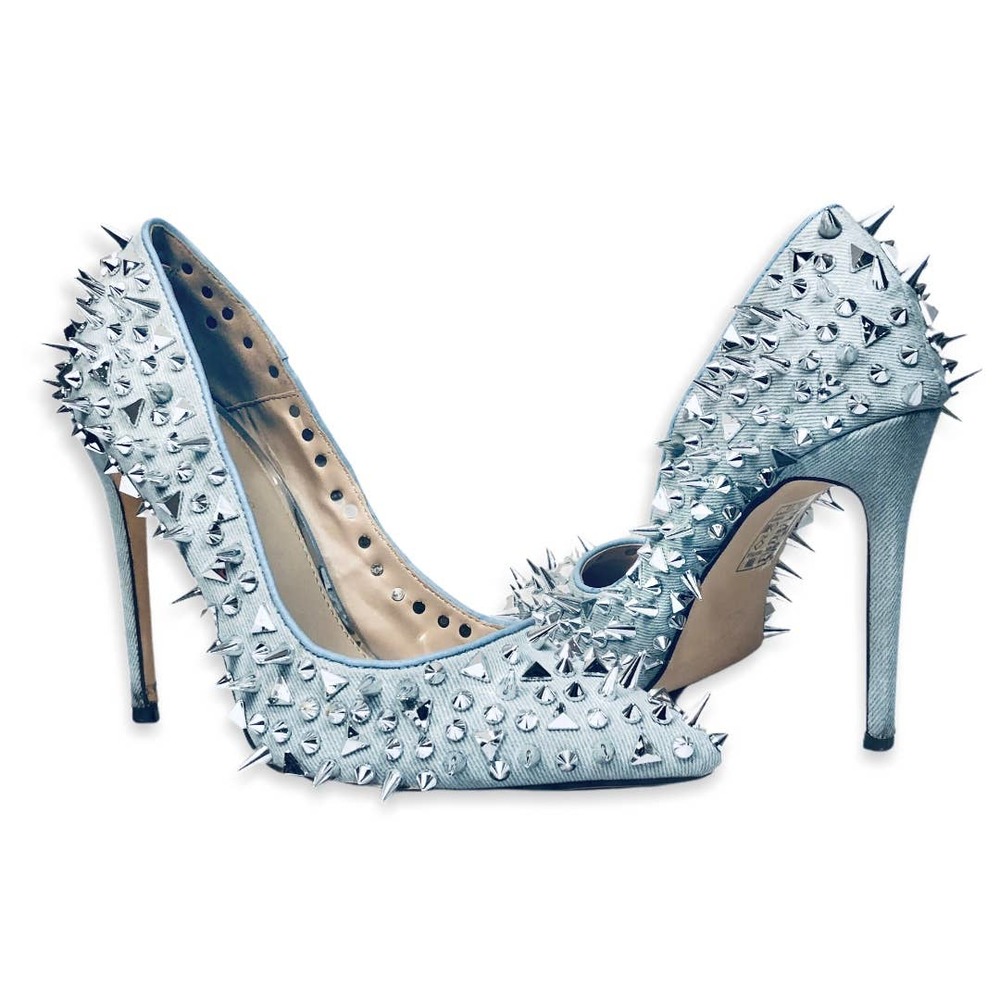 Azalea Wang Pumps Denim with Silver Spikes